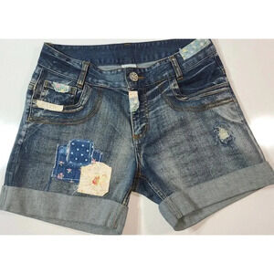 Artka Women's Patchwork Cuffed Jean Shorts Size Small Distressed Pockets